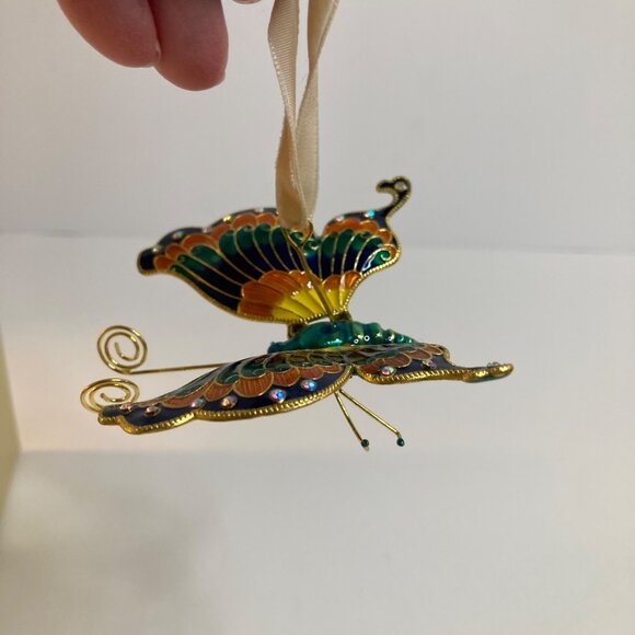 Pier 1 Imports Cloisonne Butterfly Christmas Ornament 3" Glass Enamel - Picture 6 of 9